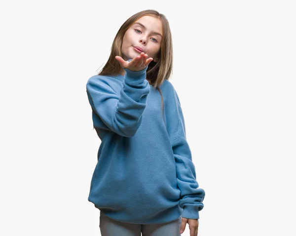 Junges Schönes Mädchen Das Winterpullover Über Isoliertem Hintergrund Trägt Und — Stockfoto