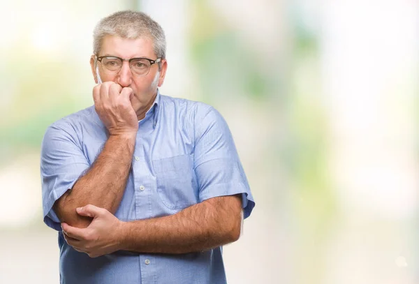 Handsome Senior Man Wearing Glasses Isolated Background Looking Stressed Nervous — Stock Photo, Image