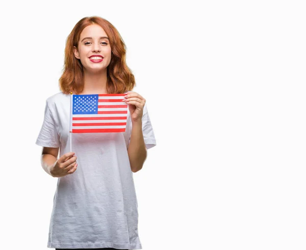 Joven Hermosa Mujer Sosteniendo Bandera América Sobre Fondo Aislado Con —  Fotos de Stock