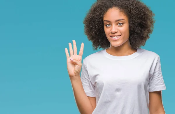 Молодих Афро Американку Над Ізольованих Фон Показ Вказуючи Пальцями Номер — стокове фото