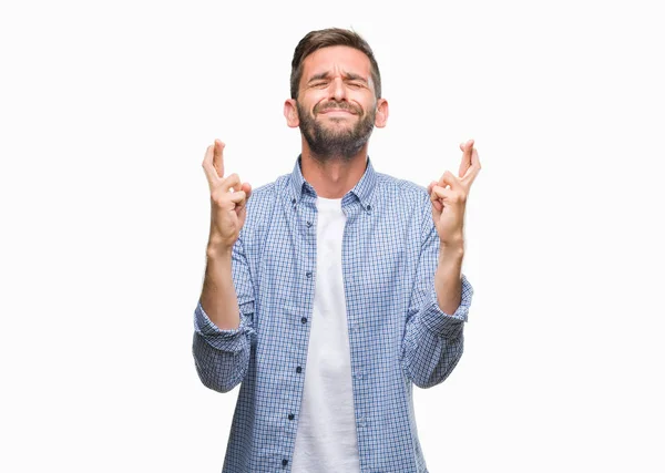 Ein Junger Gutaussehender Mann Weißem Shirt Vor Isoliertem Hintergrund Der — Stockfoto