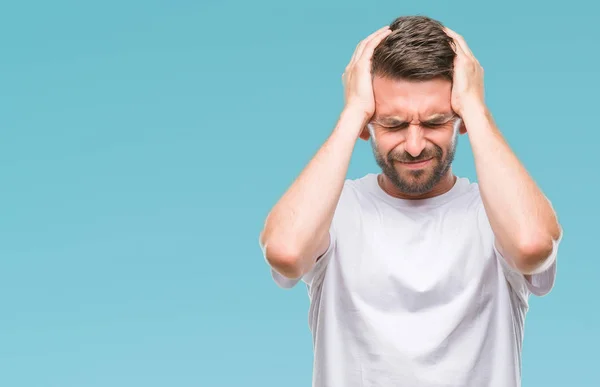 Joven Hombre Guapo Sobre Fondo Aislado Que Sufre Dolor Cabeza —  Fotos de Stock