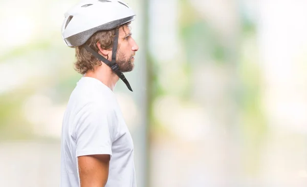 Handsome Hispanic Cyclist Man Wearing Safety Helmet Isolated Background Looking — Stock Photo, Image