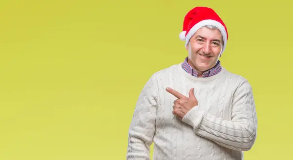 Pěkný Starší Muž Nosí Vánoční Čepice Izolované Pozadí Veselá Úsměvem — Stock fotografie