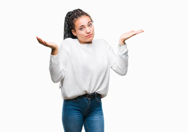 Giovane Capelli Intrecciati Ragazza Afro Americana Indossa Maglione Invernale Sfondo — Foto Stock