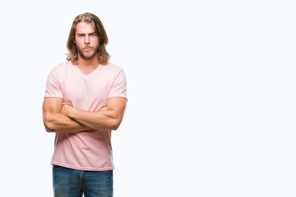 Young Handsome Man Long Hair Isolated Background Skeptic Nervous Disapproving — Stock Photo, Image