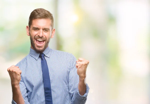 Junger Gutaussehender Geschäftsmann Mit Isoliertem Hintergrund Sehr Glücklich Und Aufgeregt — Stockfoto