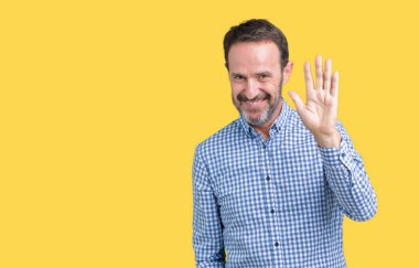 Yakışıklı orta yaş zarif komuta sizde izole arka plan Waiving mutlu selam söyleyerek üzerinde ve gülümseyen, dostça karşılama jest