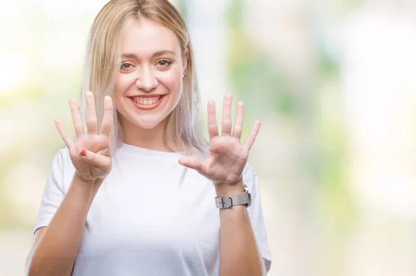 Jeune Femme Blonde Sur Fond Isolé Montrant Pointant Vers Haut — Photo