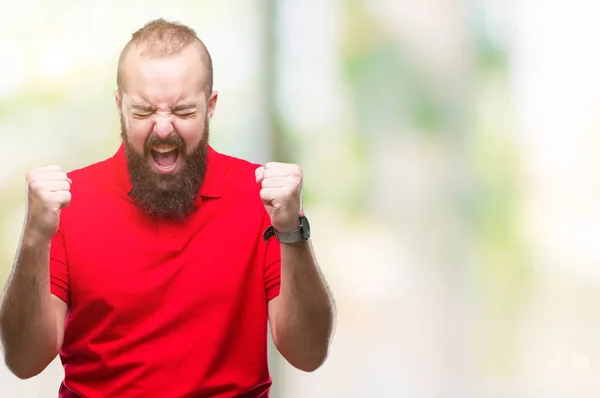 Young Caucasian Hipster Man Wearing Red Shirt Isolated Background Excited — Stock Photo, Image