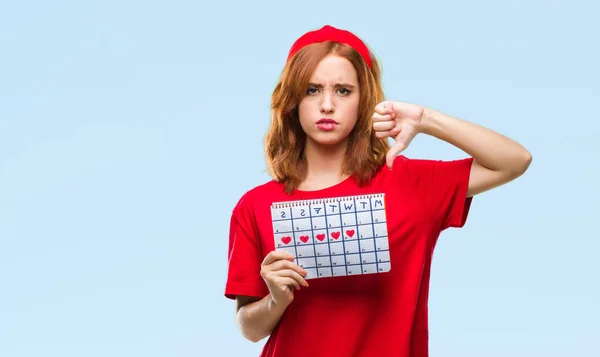 Jovem Mulher Bonita Sobre Fundo Isolado Segurando Calendário Menstruação Com — Fotografia de Stock