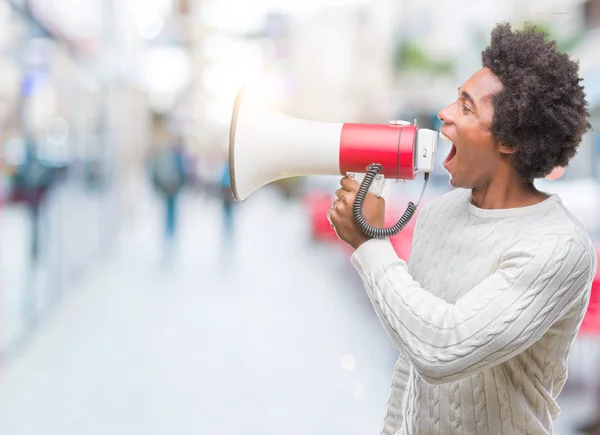 Young Handsome Afro American Black Man Shouting Megaphone — Stock Photo, Image