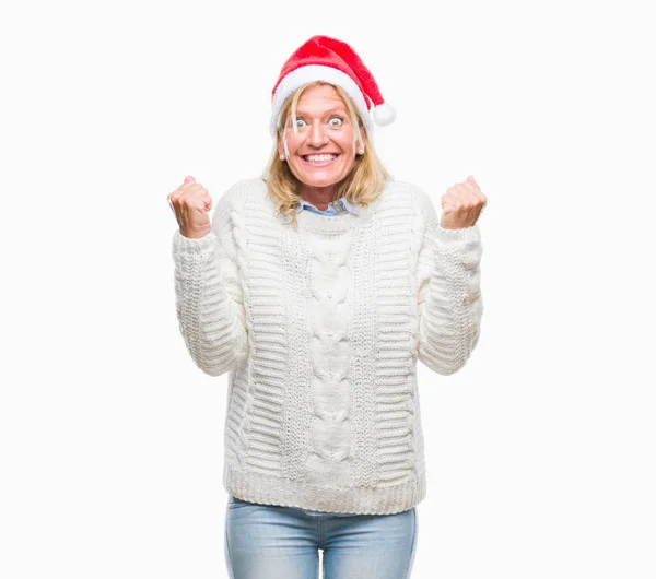 금발의 크리스마스 모자를 성공을 놀라게 우승자 — 스톡 사진