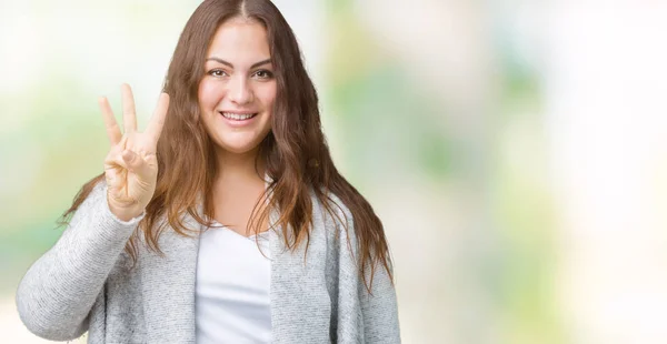 Schöne Size Junge Frau Winterjacke Über Isoliertem Hintergrund Zeigt Und — Stockfoto