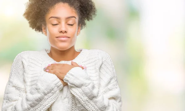 Jovem Afro Americana Vestindo Camisola Inverno Sobre Fundo Isolado Sorrindo — Fotografia de Stock