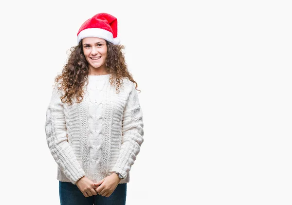 Junge Brünette Mädchen Mit Weihnachtsmütze Über Isoliertem Hintergrund Mit Einem — Stockfoto