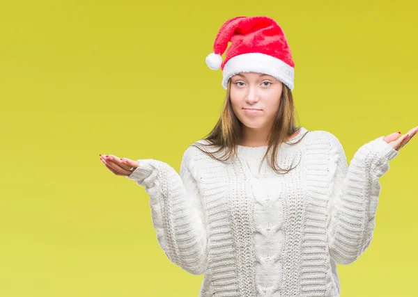 Joven Hermosa Mujer Caucásica Con Sombrero Navidad Sobre Fondo Aislado — Foto de Stock