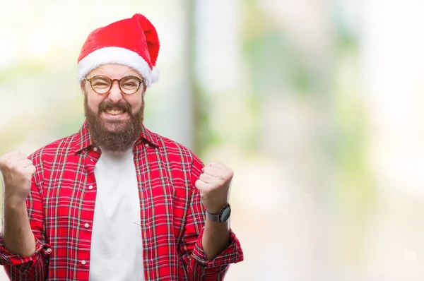 Jeune Homme Caucasien Portant Chapeau Noël Sur Fond Isolé Célébrant — Photo