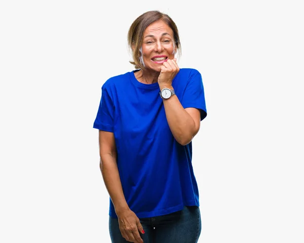 Middelbare Leeftijd Senior Latino Vrouw Geïsoleerde Achtergrond Zoek Gestresst Nerveus — Stockfoto