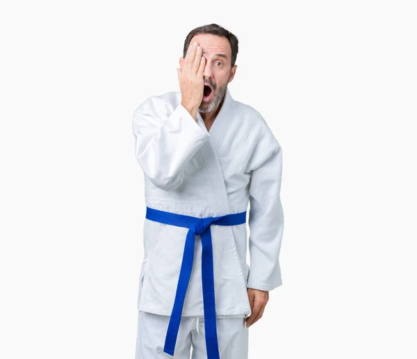 Handsome Middle Age Senior Man Wearing Kimono Uniform Isolated Background — Stock Photo, Image