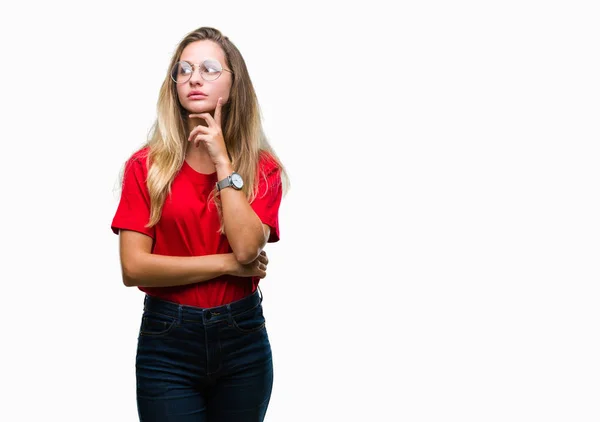 Junge Schöne Blonde Frau Mit Brille Über Isoliertem Hintergrund Die — Stockfoto