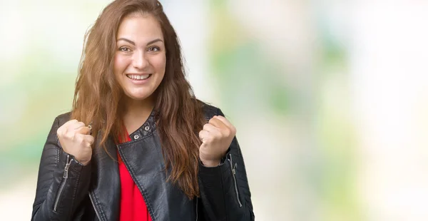 Hermosa Mujer Joven Tamaño Grande Con Una Chaqueta Cuero Moda —  Fotos de Stock