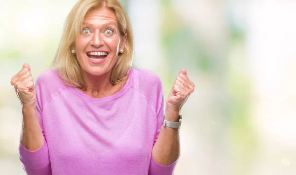 Middle Age Blonde Woman Isolated Background Celebrating Surprised Amazed Success — Stock Photo, Image