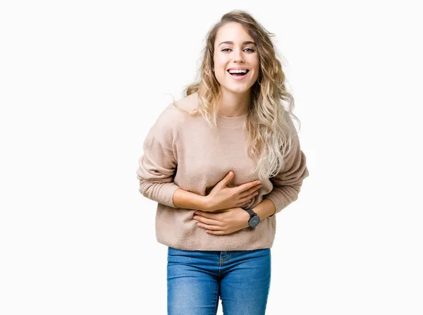 Krásná Mladá Blondýnka Nosí Sweatershirt Nad Izolované Pozadí Úsměvem Smíchy — Stock fotografie