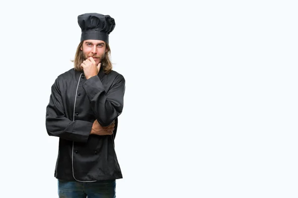 Young Handsome Cook Man Long Hair Isolated Background Looking Confident — Stock Photo, Image