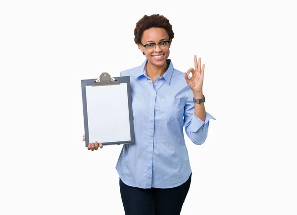 Young African American Businesss Woman Holding Clipboard Isolated Background Doing — Stock Photo, Image