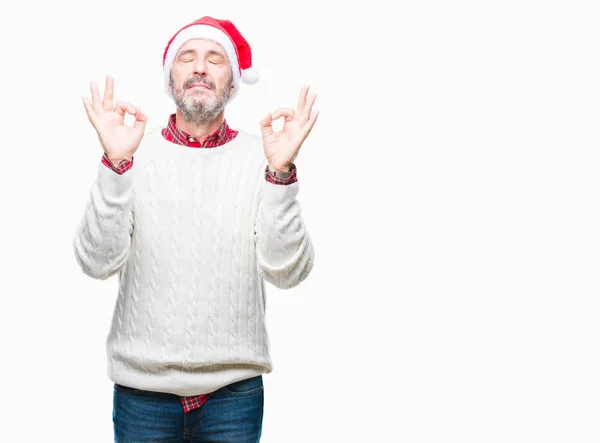 Homme Âgé Moyen Age Portant Chapeau Noël Sur Fond Isolé — Photo
