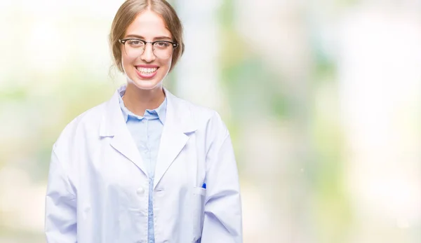 Beautiful Young Blonde Doctor Woman Wearing White Coat Isolated Background — Stock Photo, Image