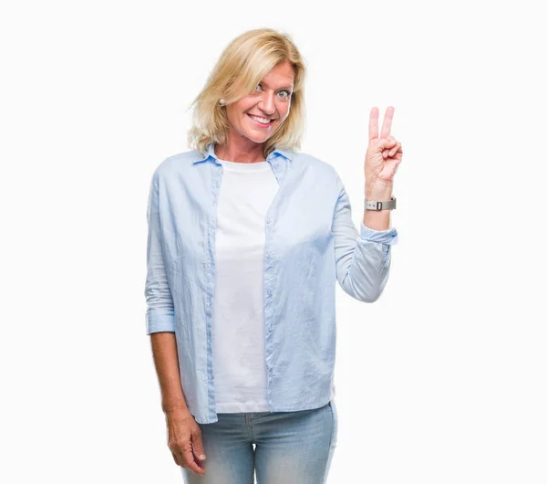 Middle Age Blonde Woman Isolated Background Smiling Happy Face Winking — Stock Photo, Image