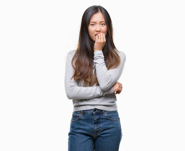 Jovem Mulher Asiática Sobre Fundo Isolado Olhando Estressado Nervoso Com — Fotografia de Stock