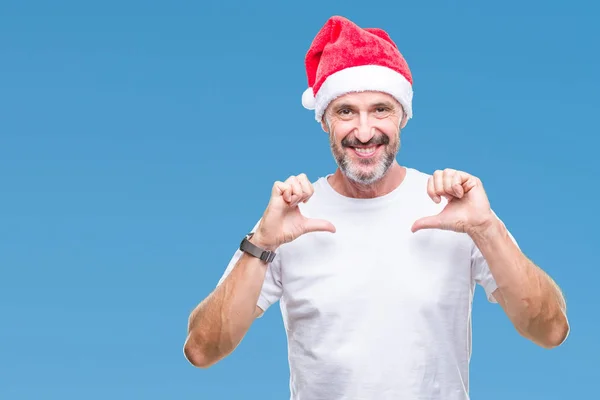 Edad Media Hoary Hombre Mayor Con Sombrero Navidad Sobre Fondo — Foto de Stock