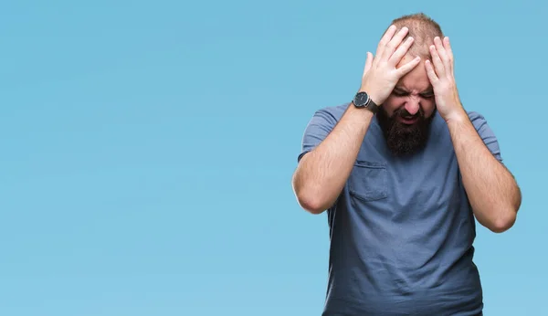 Giovane Uomo Hipster Caucasico Sfondo Isolato Che Soffre Mal Testa — Foto Stock