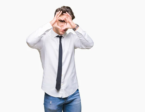 Young Business Man Wearing Glasses Isolated Background Doing Heart Shape — Stock Photo, Image