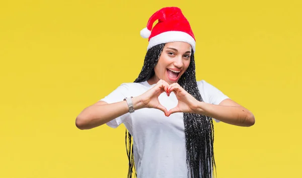 Joven Chica Afroamericana Trenzada Con Sombrero Navidad Sobre Fondo Aislado — Foto de Stock