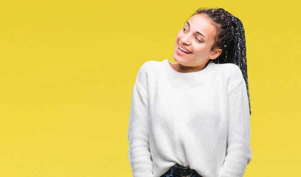 Ung Flätad Hår Afroamerikanska Flicka Klädd Vinter Tröja Över Isolerade — Stockfoto