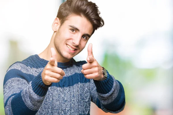 Young Handsome Man Isolated Background Pointing Fingers Camera Happy Funny — Stock Photo, Image