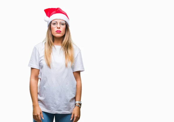 Jovem Mulher Bonita Vestindo Chapéu Natal Sobre Fundo Isolado Com — Fotografia de Stock