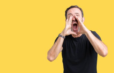 Yakışıklı orta yaş ağarmış komuta sizde izole arka plan ağzına sesle elleriyle kızgın bağırarak üzerinde