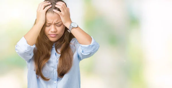 Young Beautiful Brunette Business Woman Isolated Background Suffering Headache Desperate — Stock Photo, Image