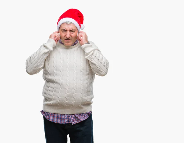 Bell Uomo Anziano Che Indossa Cappello Natale Sfondo Isolato Coprendo — Foto Stock