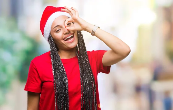 Jovem Trançado Cabelo Afro Americano Menina Vestindo Chapéu Natal Sobre — Fotografia de Stock