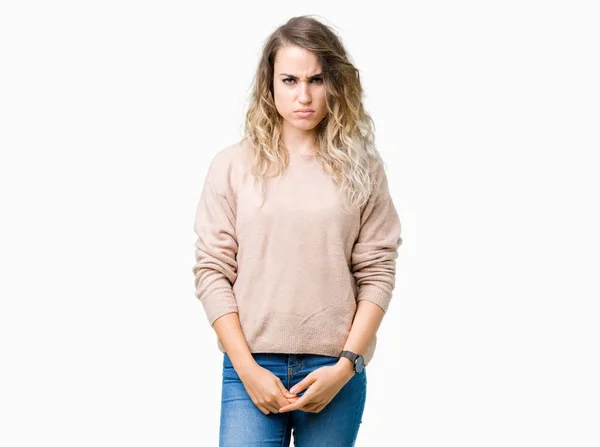 Beautiful Young Blonde Woman Wearing Sweatershirt Isolated Background Skeptic Nervous — Stock Photo, Image