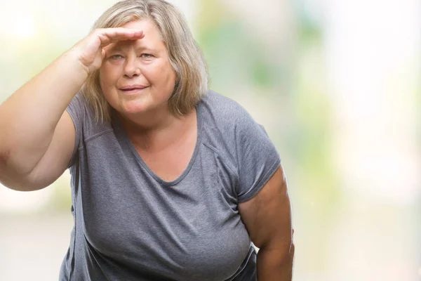 Senior Femme Caucasienne Taille Sur Fond Isolé Très Heureux Souriant — Photo