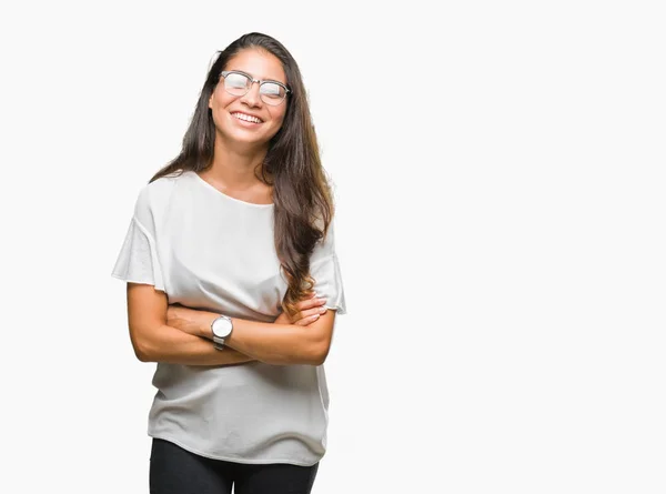 Junge Schöne Arabische Frau Mit Brille Über Isoliertem Hintergrund Glücklich — Stockfoto