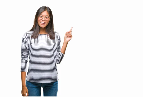 Young Asian Woman Wearing Glasses Isolated Background Big Smile Face — Stock Photo, Image