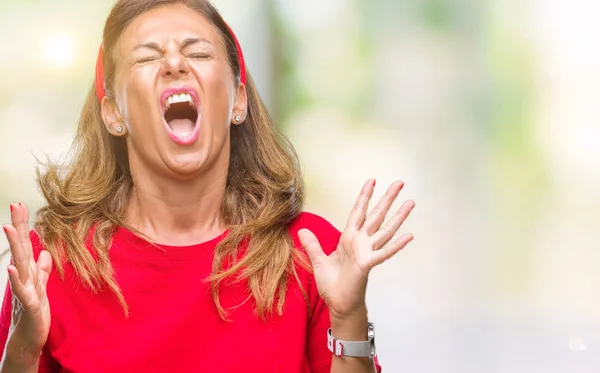 Mujer Hispana Mayor Mediana Edad Sobre Fondo Aislado Loca Loca — Foto de Stock